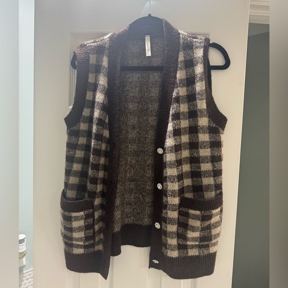 SOLD Chocolate Check Embellished Sweater Vest - Size: Medium - Picture 5 of 5